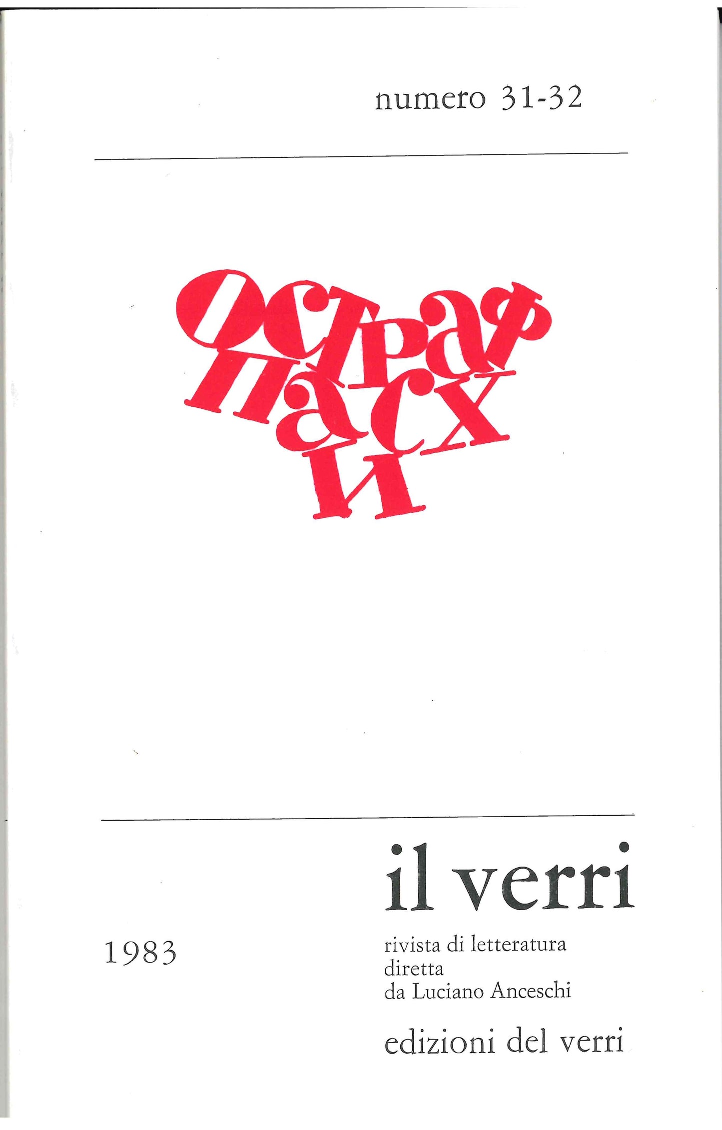 Rivista Il Verri - Sesta serie 1983 n 31-32